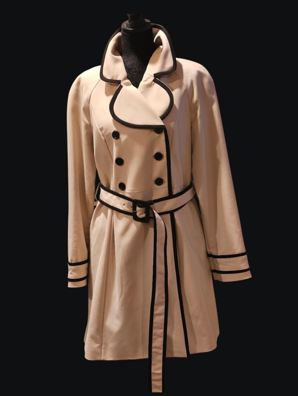 Elle Cream Trench Coat with Black Trim